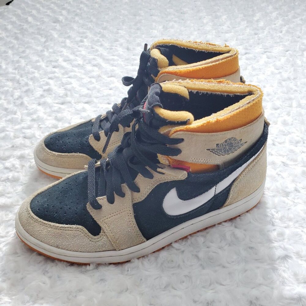 Nike Air Jordan 1 Zoom CMFT Mens Black Sneakers Wheat Monarch Exposed Foam